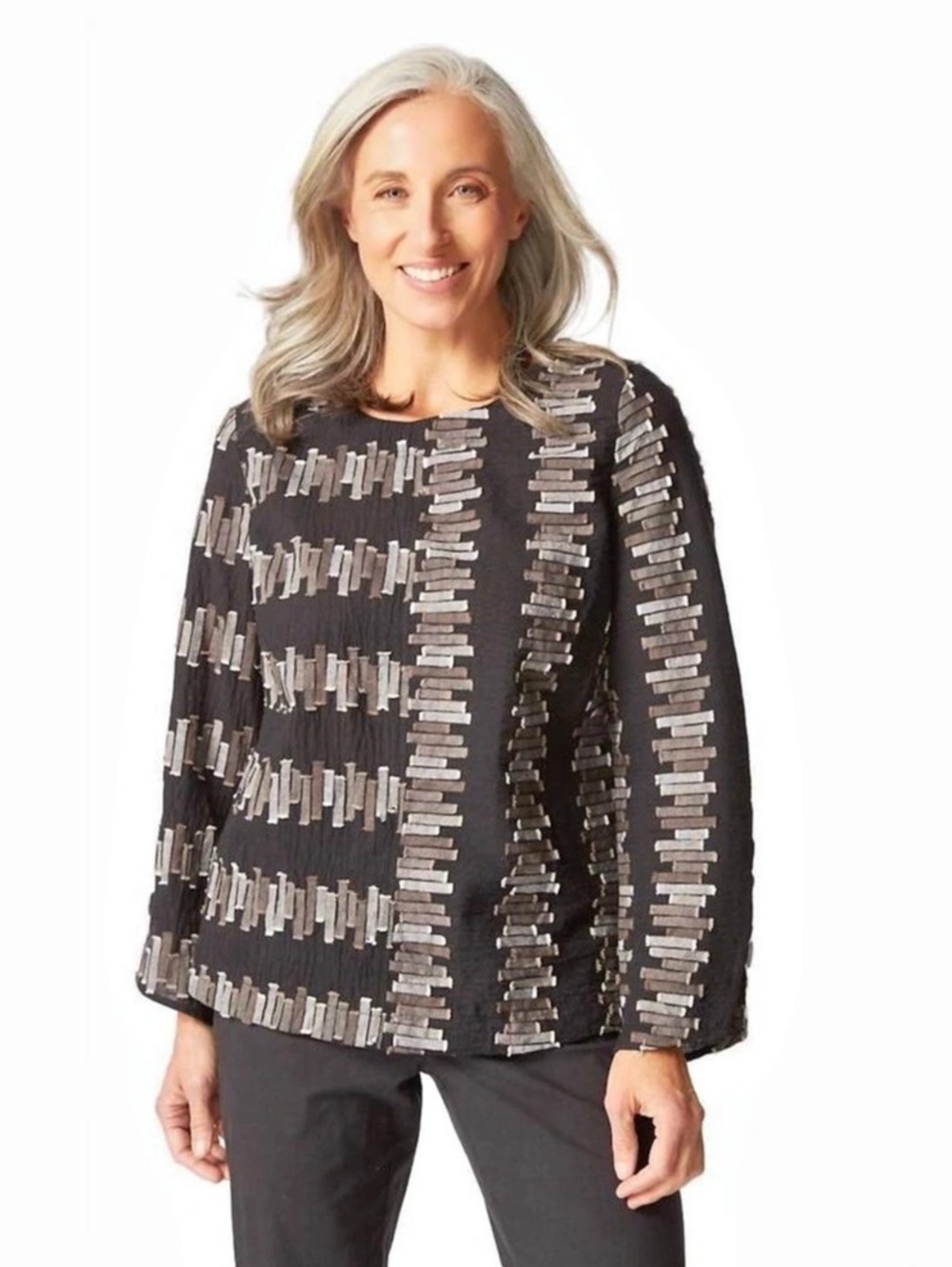 Habitat Textured Button Front Top in Black & Gray Small (B8)